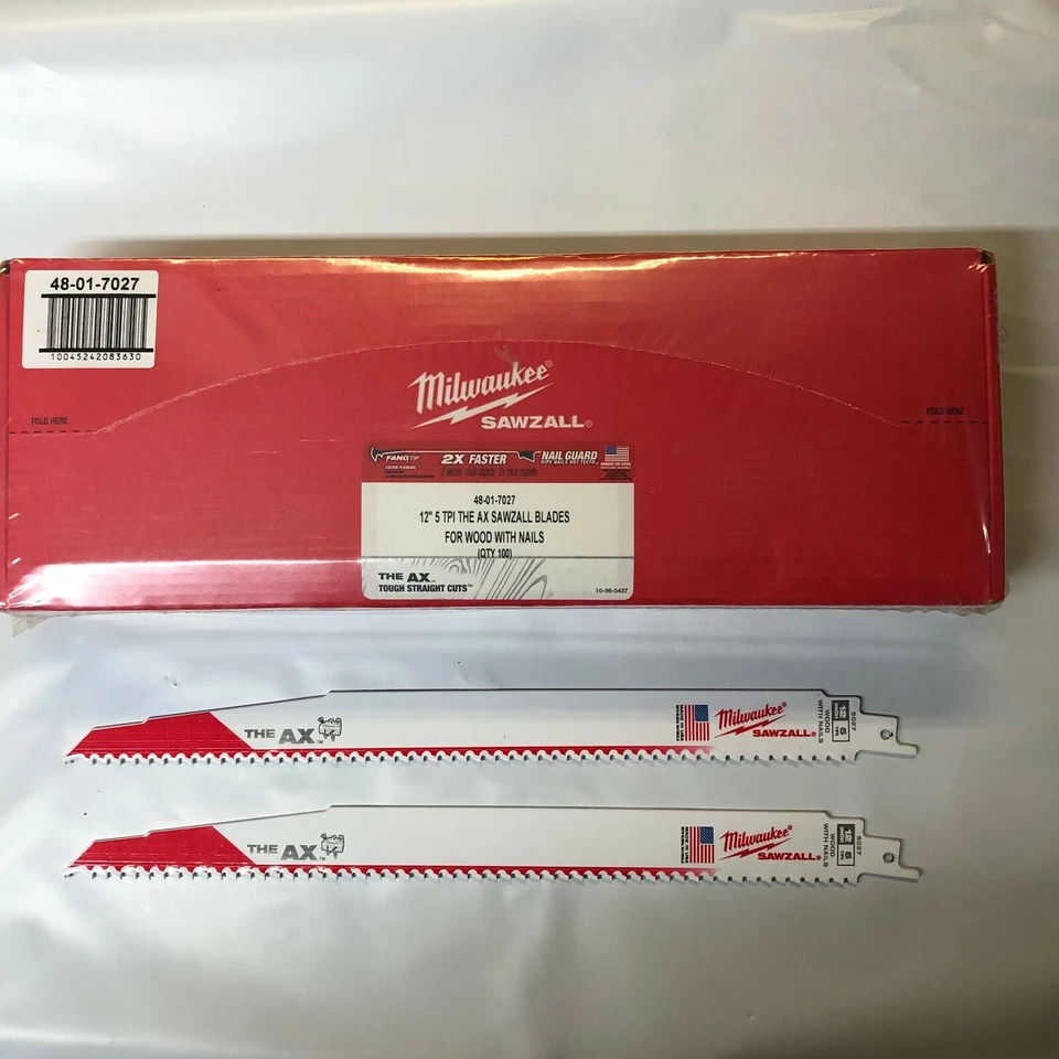 Milwaukee 100 Pack 12" AX Sawzall Blades for Wood & Nails 48-01-7027 2 DAY SHIP - Image 1 of 1