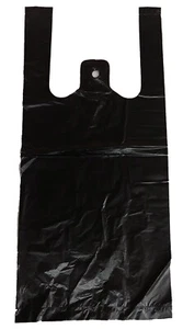 ANGEBOT 1000 große schwere schwarze Plastik T-Shirt Einkaufstaschen Griffe 11,5"x6,5"x21" - Bild 1 von 3