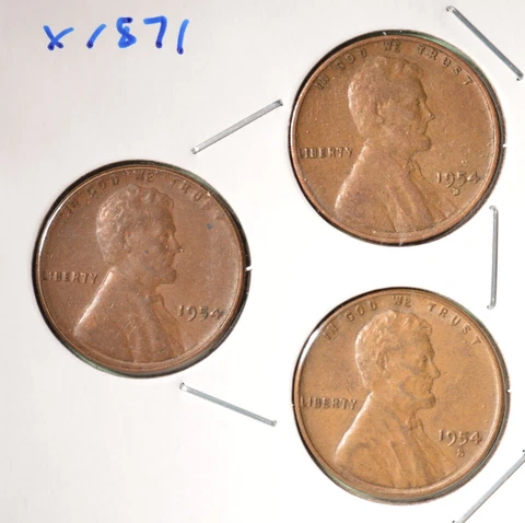 1954-P + 1954-D + 1954-S - USA Lincoln Wheat Cent Set - INV# X-1871   🇺🇸 Cover