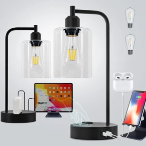 Industrial Bedside Table Lamp Set of 2 3-Way Dimmable Lamps for Bedroom Modern U - Picture 1 of 12