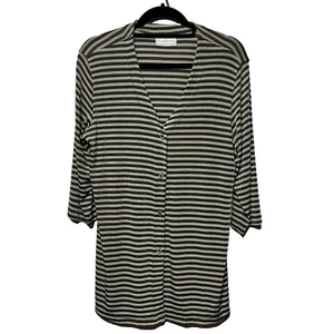 Club Petites Cardigan Women Large Greed Striped 3/4 Sleeve Button Up Pullover - Picture 1 of 24