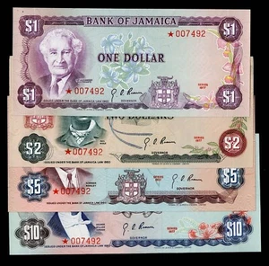 Jamaica Bank of Jamaica 1, 2, 5, 10 Dollars 1977 Specimens Unc - Picture 1 of 5