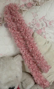 SCARF Ruffle Very Soft Organza PINK ROSE FLORAL Print 190cm x 8cm Hand Knitted - Picture 1 of 3