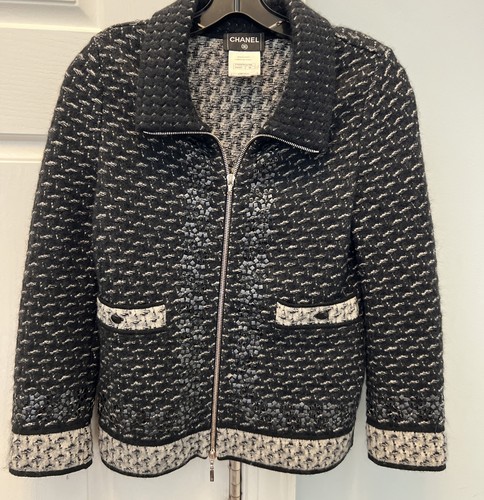 BLAZER GIACCA CHANEL 2010 TWEED BLU NAVY CON CERNIERA tg 36 impreziosito cashmere mohair