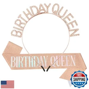 Didder Birthday Crowns for Women, Rose Gold Birthday Queen Sash and Birthday - Picture 1 of 5