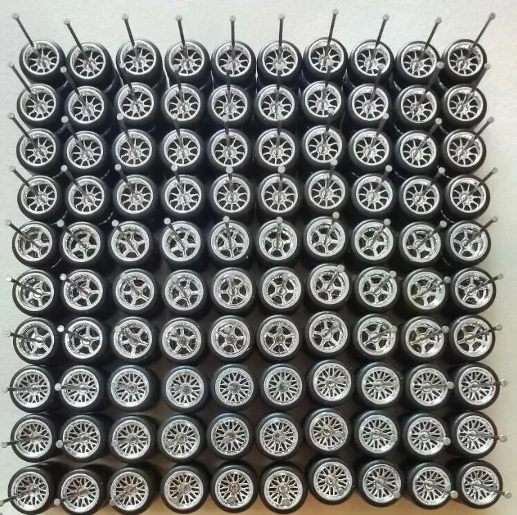 Hot Wheels 50 Sets Mixed CHROME 3 Style Rims & Real Rider Rubber Tires 1/64 11MM - Image 1 of 1