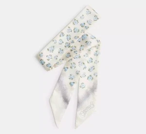 Coach Lotus Print Silk Skinny Scarf Chalk/Grey Blue - Picture 1 of 3