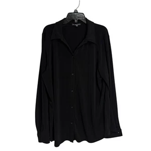 Adriana Papell button blouse long sleeves button front women sz XL black career - Picture 1 of 11