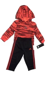 ADIDAS 12 M Long Sleeve Jogger Pants Set Boys with Hoodie Black n Red logo New - Picture 1 of 9