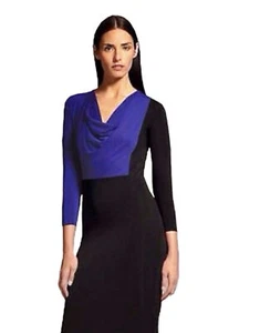 Narciso Rodriguez Dress Womens Size Large Black Cobalt Cowl Neck Zipper New - Picture 1 of 7