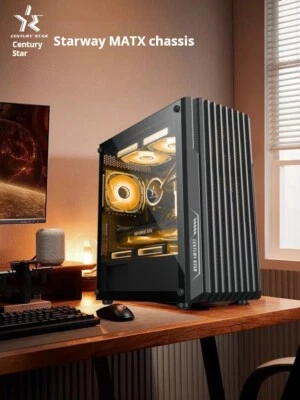 CS Black USB3.0 Tempered Glass M-ATX Tower Gaming Computer Case w/ RGB FAN - Image 1 of 4