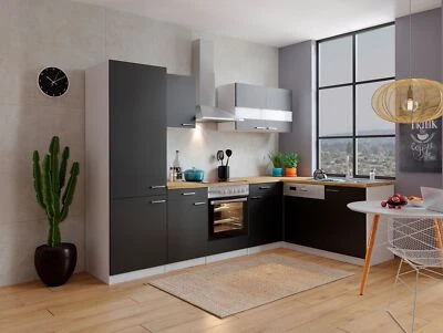 Küche Küchenzeile Küchenblock Winkelküche Weiß Schwarz Malia 280x172 cm Respekta - Bild 1 von 4