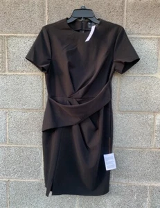 ASOS Little Black Dress Knit Short Sleeve Pleated Sheath Slit Zip Up Size 8 NWT - Picture 1 of 9