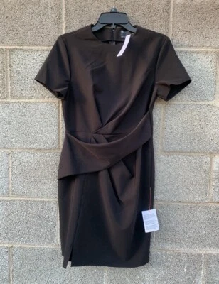 ASOS NWT Little Black Dress Knit Short Sleeve Pleated Sheath Slit Zip Up Size 8 - Image 1 of 4