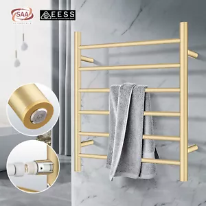 Gold Electric Heated Towel Rail Rack Holder Warmer Aluminum 6 Round Bars Dryer - Picture 1 of 10