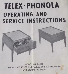 Vintage Telex-Phonola Operating and Service Instructions B6223 Stereo End Tables - Picture 1 of 1