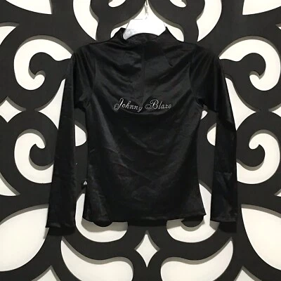 🔥 Blusa Top Negra De Colección Nueva con Etiquetas Johnny Blaze Flame Niña S Manga Larga Imitación Gamuza Foto 1 de 4