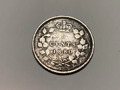 1880 H Canada - 5 Cents- OBV 3 - QUEEN VICTORIA 92.5% SILVER COIN - Image 1 of 4