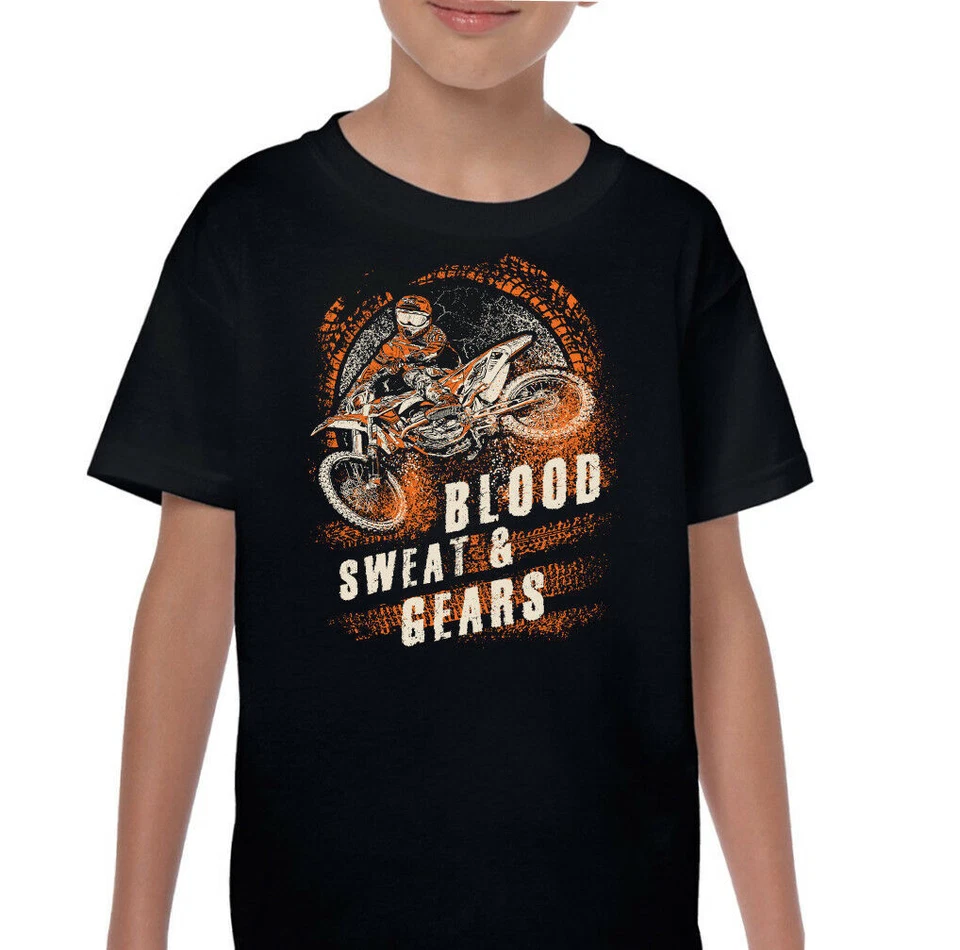 Motocross T-Shirt Kids Blood Sweat And Gears Funny Motorbike Motox Dirt Bike Boy