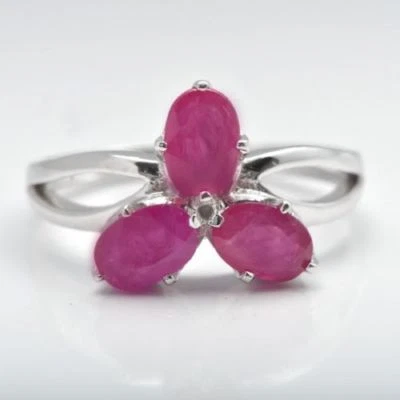 Delicado anillo floral de plata de ley 925 corte ovalado rosa rubí piedras preciosas joyería Foto 1 de 3