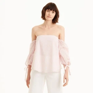 Club Monaco Womens Pink Pin Striped Liki Top 00 Chemise Off the Shoulder Boxy - Picture 1 of 7