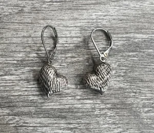 Vintage 925 Sterling Silver Puffy Hearts Earrings Lever back - Bild 1 von 6
