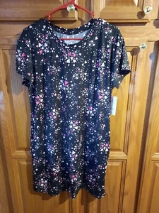 Joyspun Short Sleeve sz S/M Black/Pink Sleep Shirt/Nightshirt w Pockets - Picture 1 of 4