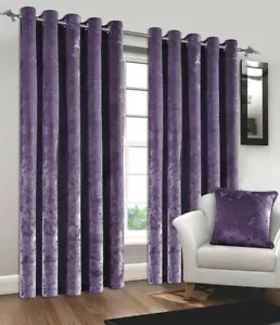 Purple Luxury Crushed Velvet Curtains Ready Made Fully Lined Eyelet Ring Top - Picture 1 of 6
