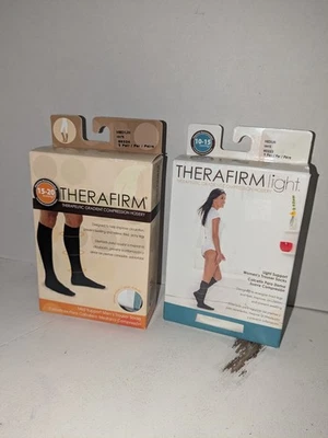 2 Prs Therafirm Light Support Knee Hi Stockings M Medium 10-15 15-20 mmHg White - Image 1 of 4