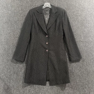 Abrigo largo vintage Nanette Lepore para mujer 6 negro jacquard hecho en EE. UU. Foto 1 de 4