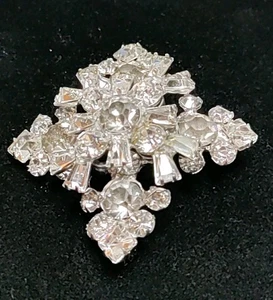 Silver Tone Crystal Brooch Clear & Smokey Crystals - Picture 1 of 4
