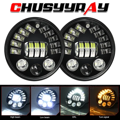 Pair 7" inch Round Led Headlights Hi/Low Beam for Jeep CJ3 1960-1964 1965 1966 - Image 1 of 4