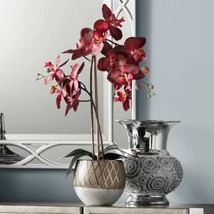 Potted Faux Artificial Flowers Realistic Red Orchid in Ceramic Pot Home Decor - Picture 1 of 5