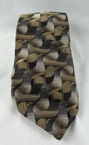 Joseph and Feiss Mens Necktie 100 Percent Silk Brown Gold Geometric Dress Tie - Picture 1 of 6
