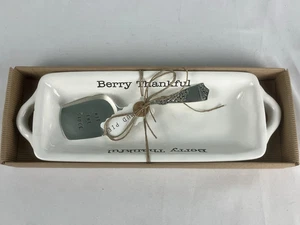 Mud Pie Ceramic Berry Thankful Serving Dish Tray Set w/ Hit The Sauce Spoon NIB - Picture 1 of 19