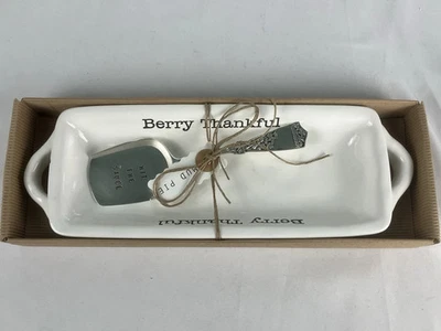 Mud Pie Ceramic Berry Thankful Serving Dish Tray Set w/ Hit The Sauce Spoon NIB - Image 1 of 4