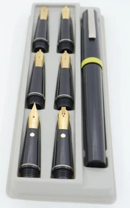 Osmiroid Black & Chrome w/Yellow Band Fountain Pen w/6 Calligraphy Nibs - Unused - Picture 1 of 3