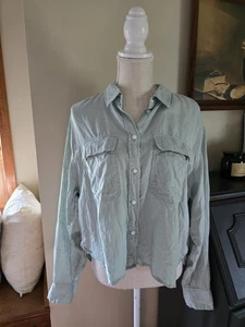 Gap Size Large Womens The Cropped Shirt Soft Mint Green Linen Top Long Sleeves - Picture 1 of 7