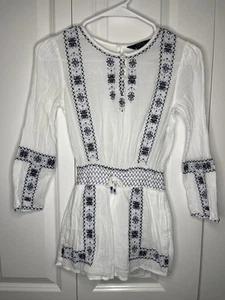 Polo Ralph Lauren Girls Embroidered Size 7 Romper Jumpsuit Shorts White Blue - Picture 1 of 9