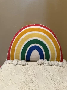 Vintage Rainbow Pillow W Pom Poms - Picture 1 of 4