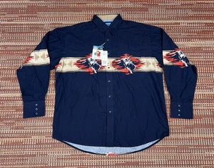 Camicia Uomo Wrangler Western Pearl Snap Taglia XL Blu Navy Bull Riding Nuova con etichette - Foto 1 di 14