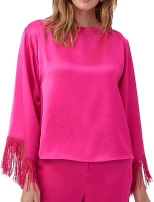 NUEVO CON ETIQUETAS - Top de satén con flecos Trina Turk 'Arabella', rosa Trina - mediano Foto 1 de 2