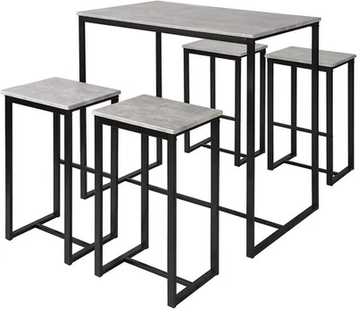 5-Piece Bar Table Set with 4 Stools, Black & Grey Space-Saving Dining Set - Image 1 of 4