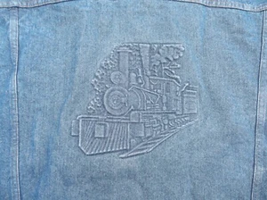 Vintage Tyca Jacket Men's 3XL Large Blue Denim Embossed Graphic USA Made Trucker - Picture 1 of 9
