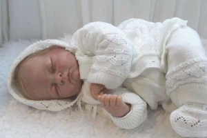 Fine Delicate Knit Baby Doll Outfit White For Reborn or Newborn Infant Baby - Picture 1 of 1