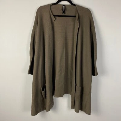 Marla Wynne 毛衣女式 XL/1X 棕色亚麻棉开衫开襟超大款 — 第 1/4 张图片