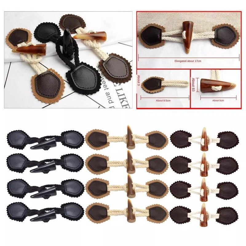 4Pairs Leather Horn Toggle Closure Buttons Coat Jacket Duffle Clothes Sewing DIY - Image 1 of 4