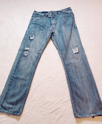 Request Jeans Men's 38x34 Distressed Relaxed Fit Straight Leg Rear Flap Pockets - Image 1 of 4