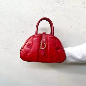 RARE☆☆☆☆Auth CHRISTIAN DIOR Saddle Mini Hand Bag Red/Gold - Picture 1 of 13