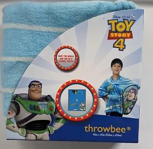 Disney/Pixar Toy Story 4 Buzz Lightyear Throwbee Throw Blue White Blanket Fleece - Picture 1 of 2